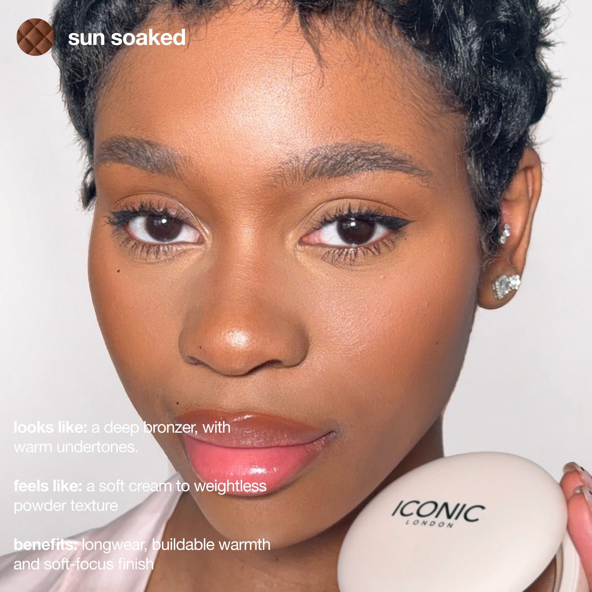 colour_Sun Soaked, | ICONIC London Fridays Buildable Blurring Bronze. A deep bronzer, with warm undertones