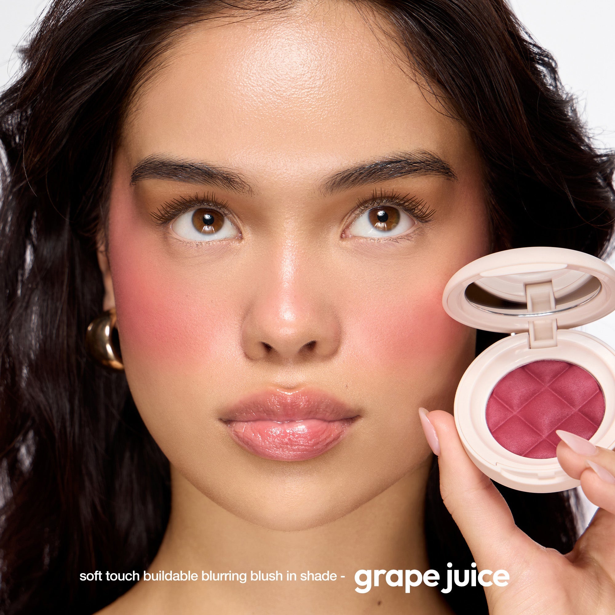 colour_grape juice, | ICONIC London Grape Juice Buildable Blurring Blush Model wearing blush