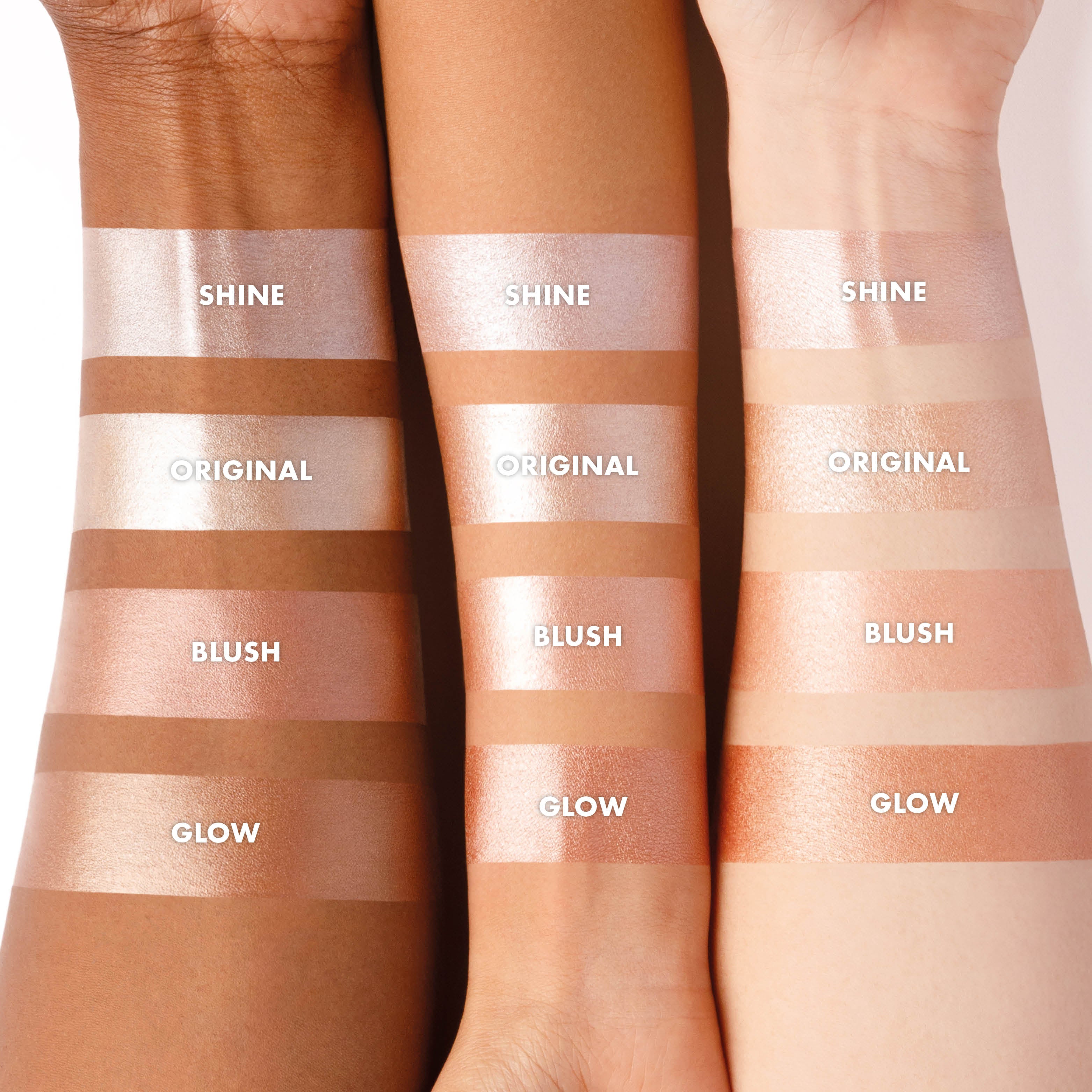 colour_ORIGINAL (Champagne Shimmer),colour_GLOW (Terracotta Bronze),colour_SHINE (Pink Pearl),colour_BLUSH (Peachy Rose Gold)