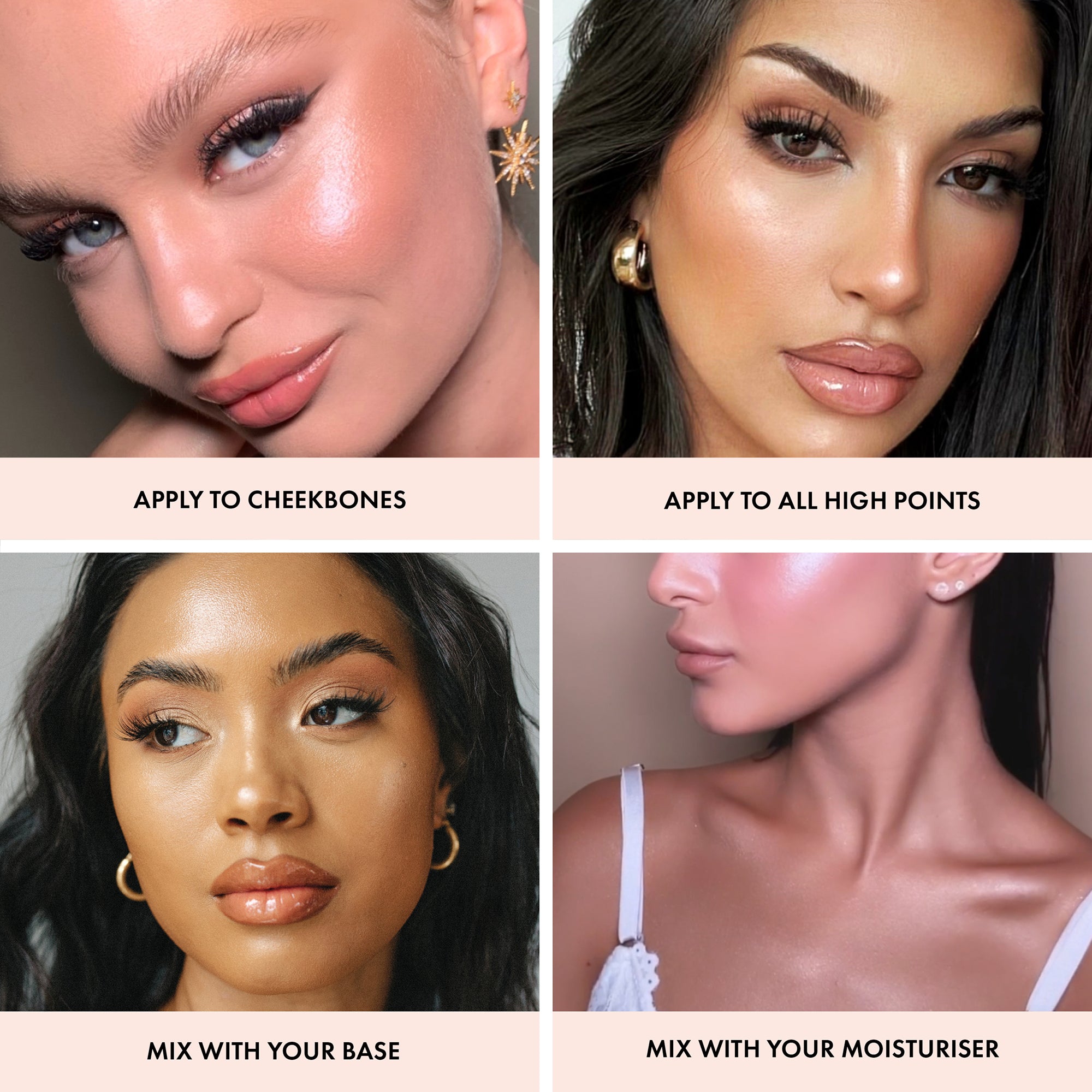 colour_ORIGINAL (Champagne Shimmer),colour_GLOW (Terracotta Bronze),colour_SHINE (Pink Pearl),colour_BLUSH (Peachy Rose Gold)